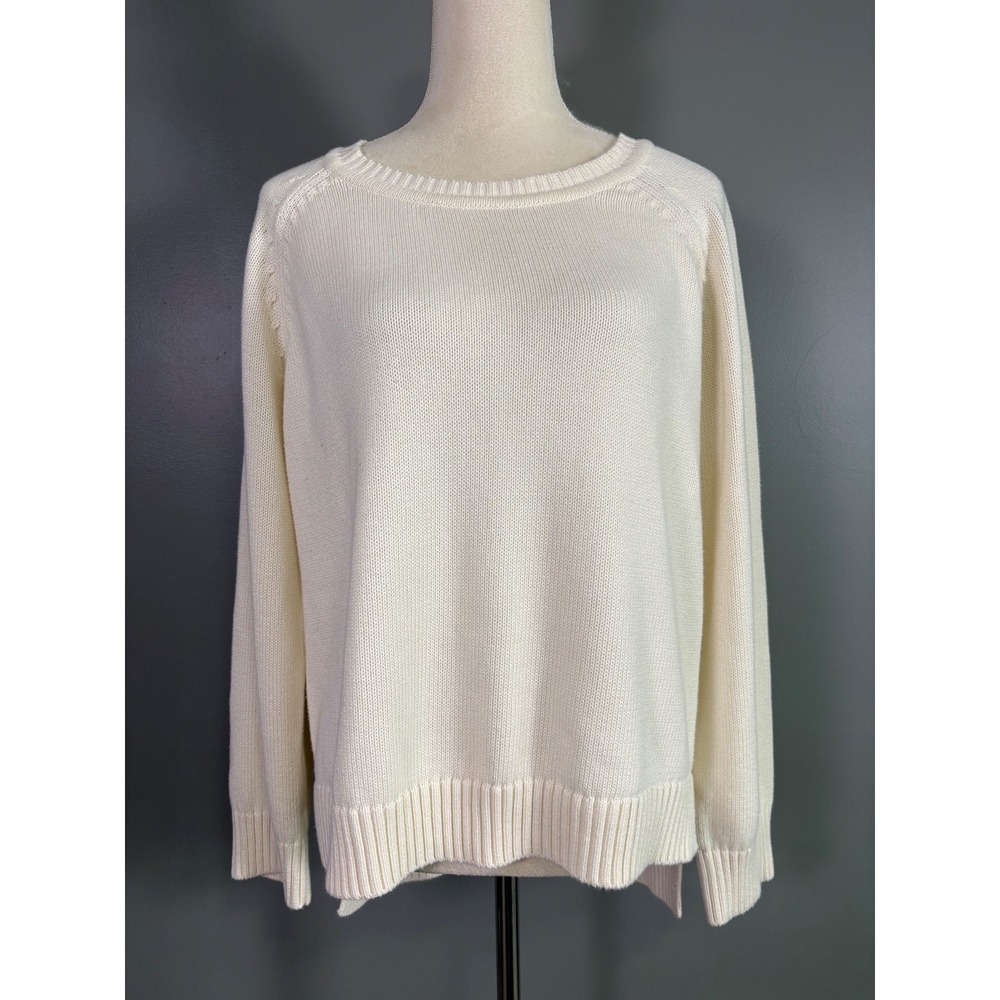 ABLE Organic Cotton Pullover Sweater Women XL Ivory Raglan Minimalist Coastal